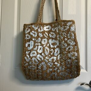 Magic Silver and Tan Tote leopard print Straw   Bag